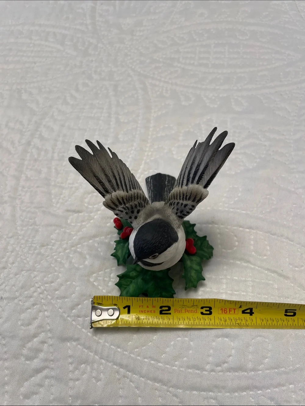 Lenox Fine Porcelain CHICKADEE Bird Figurine with Holly & Red Berries Decor